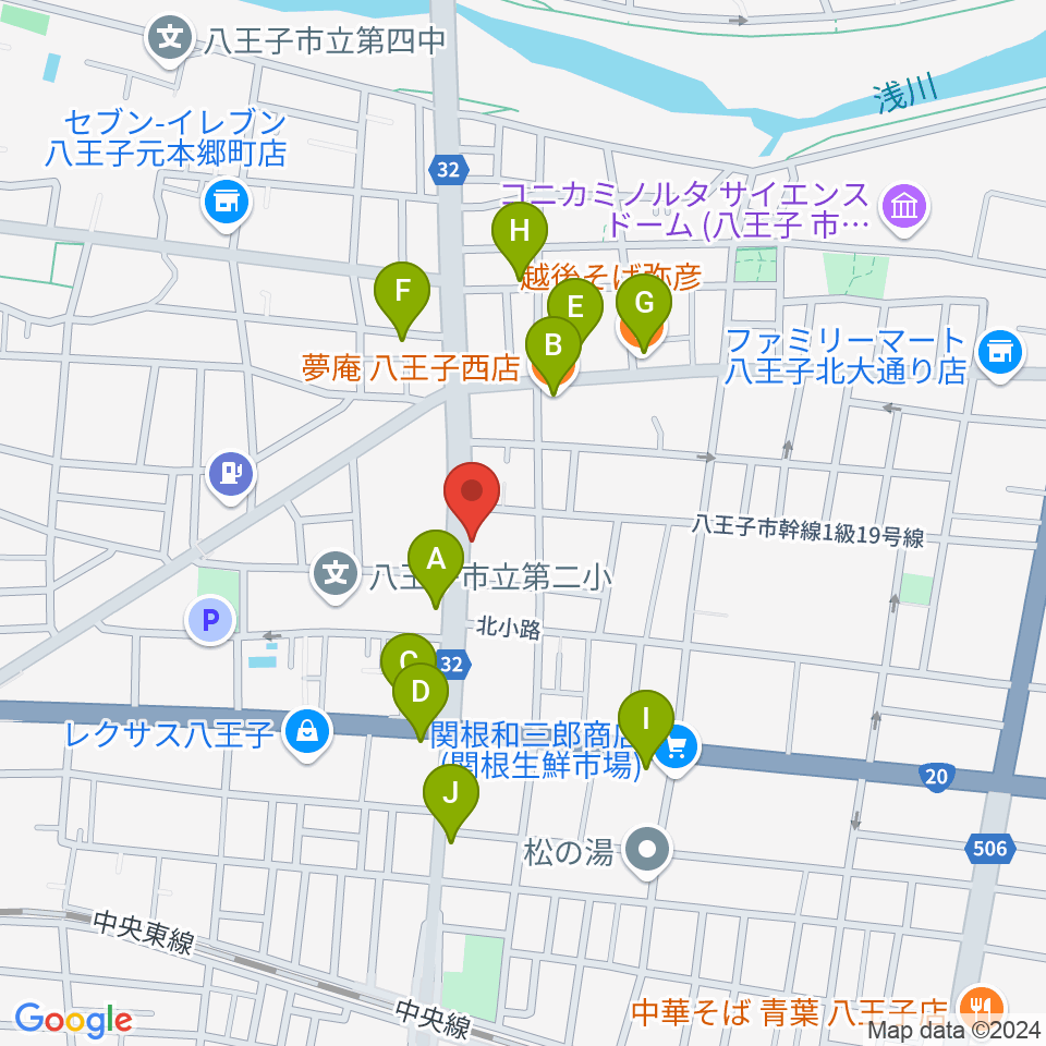 宮崎楽器周辺のファミレス・ファーストフード一覧地図