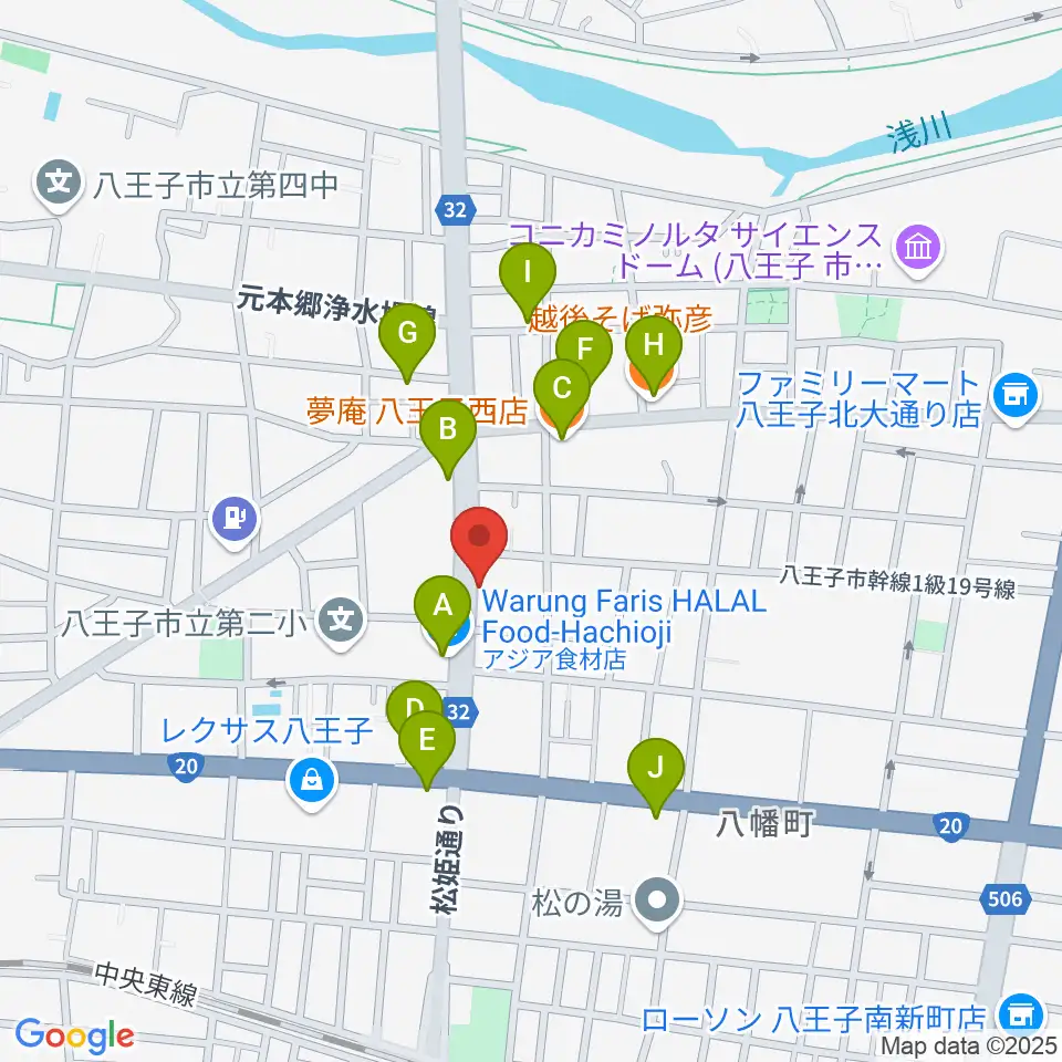 宮崎楽器周辺のファミレス・ファーストフード一覧地図