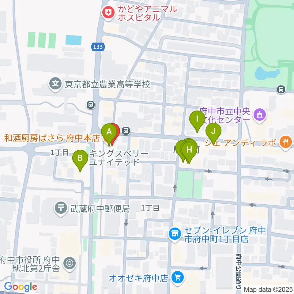 サウンドスタジオエイト府中周辺のファミレス・ファーストフード一覧地図