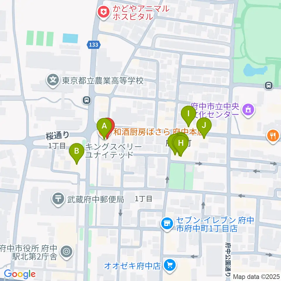 サウンドスタジオエイト府中周辺のファミレス・ファーストフード一覧地図