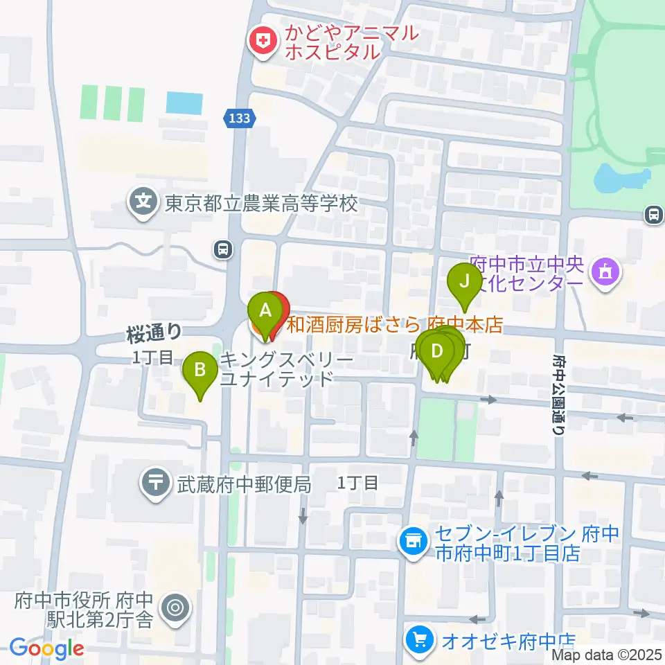 サウンドスタジオエイト府中周辺のファミレス・ファーストフード一覧地図