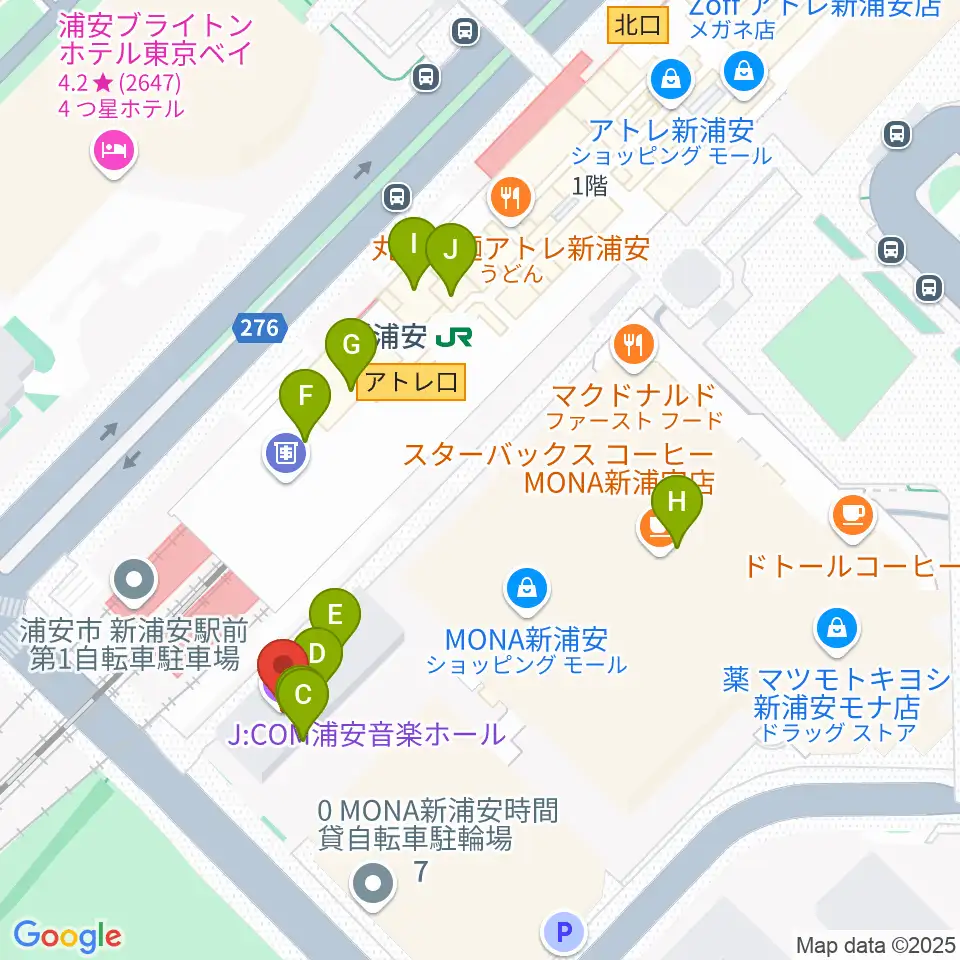 J:COM 浦安音楽ホール周辺のファミレス・ファーストフード一覧地図