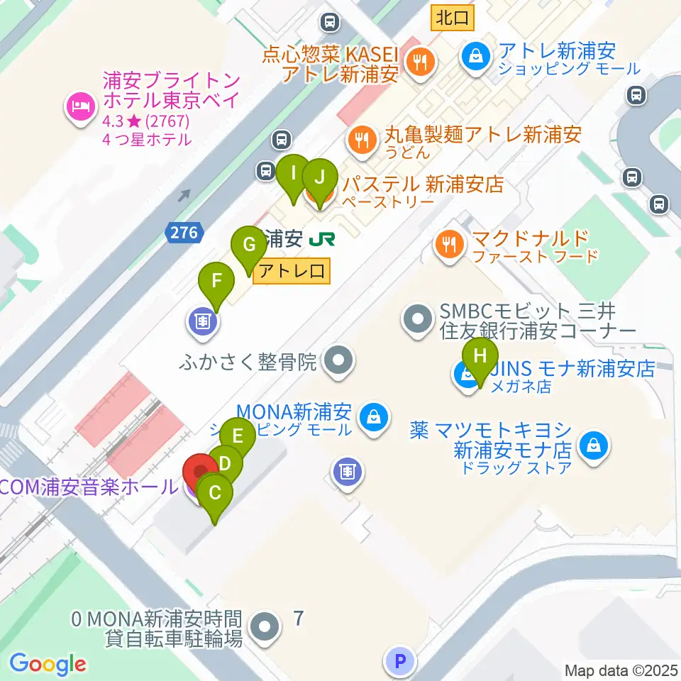 J:COM 浦安音楽ホール周辺のファミレス・ファーストフード一覧地図