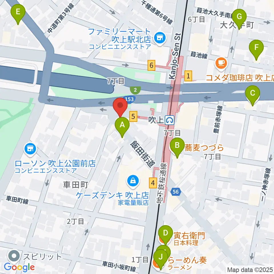 サタケドラムショップ周辺のファミレス・ファーストフード一覧地図