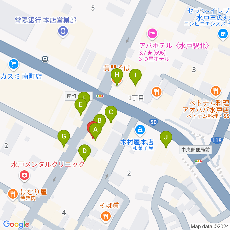 水戸ペーパームーン周辺のファミレス・ファーストフード一覧地図