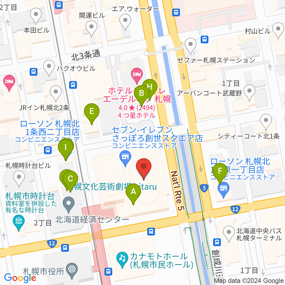 札幌文化芸術劇場 hitaru周辺のファミレス・ファーストフード一覧地図