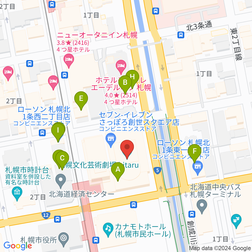 札幌文化芸術劇場 hitaru周辺のファミレス・ファーストフード一覧地図