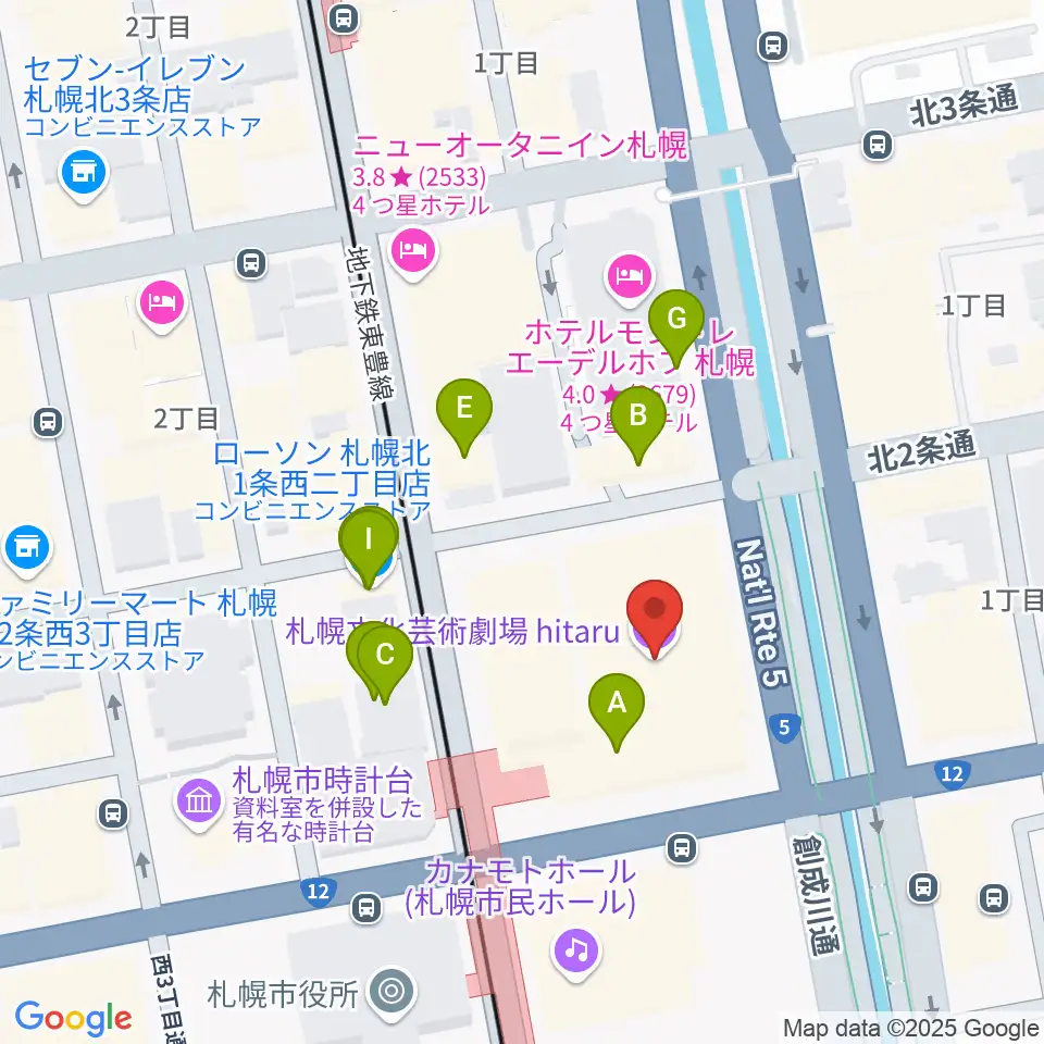 札幌文化芸術劇場 hitaru周辺のファミレス・ファーストフード一覧地図