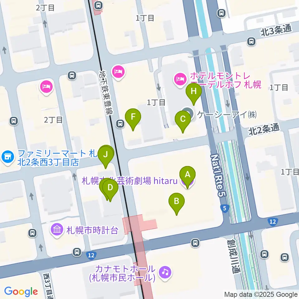 札幌文化芸術劇場 hitaru周辺のファミレス・ファーストフード一覧地図