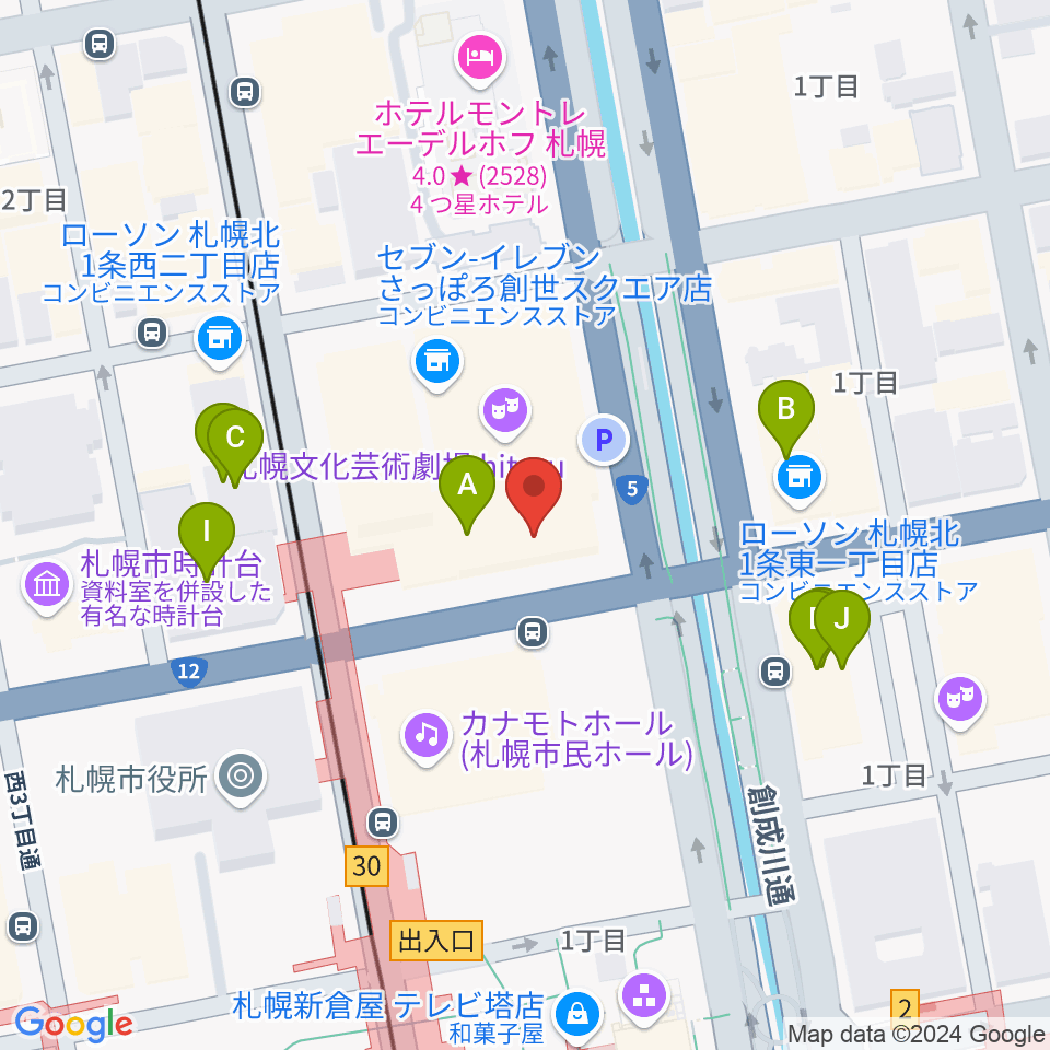 札幌文化芸術交流センターSCARTS周辺のファミレス・ファーストフード一覧地図