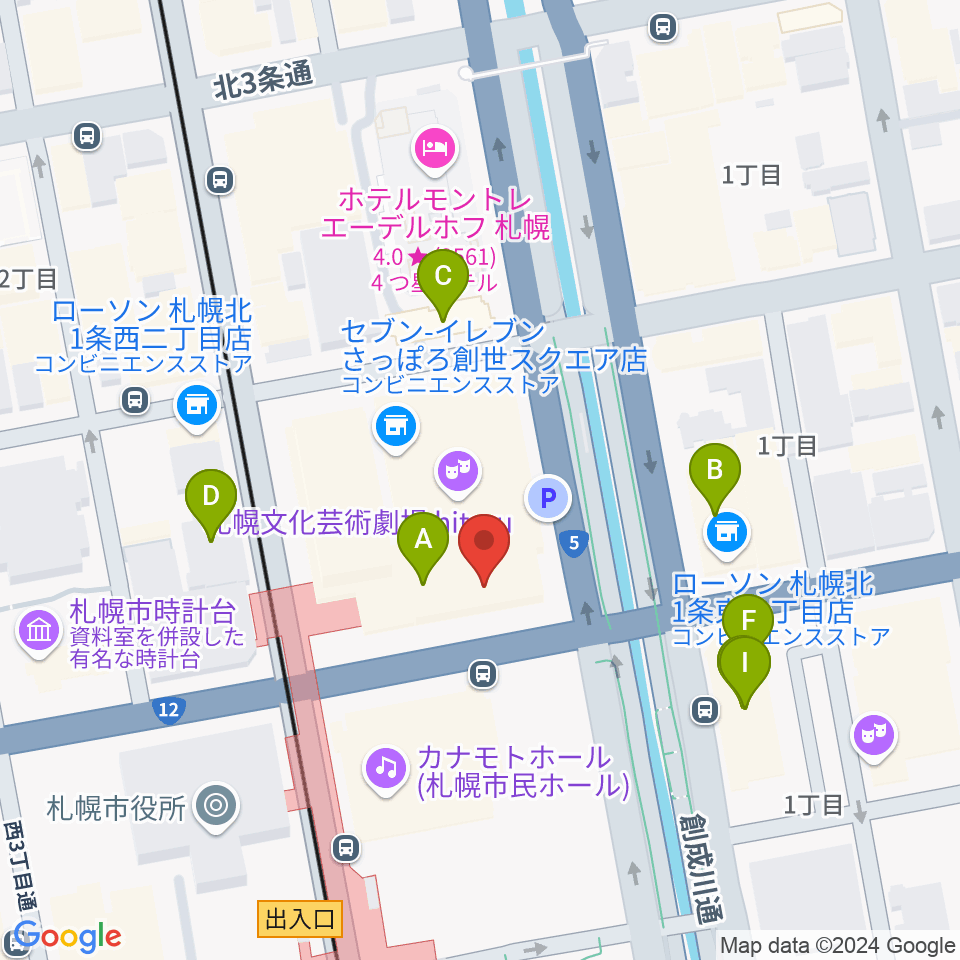 札幌文化芸術交流センターSCARTS周辺のファミレス・ファーストフード一覧地図