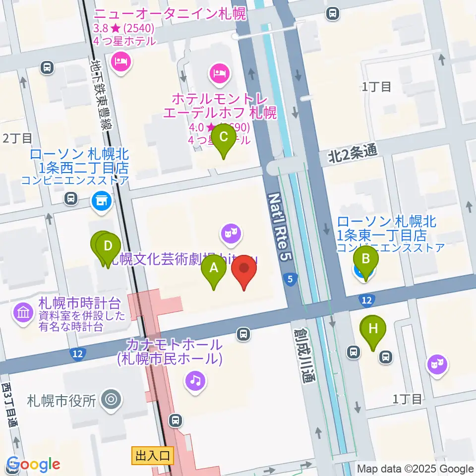 札幌文化芸術交流センターSCARTS周辺のファミレス・ファーストフード一覧地図