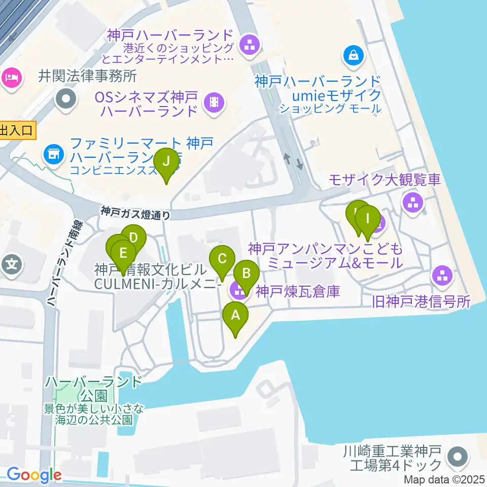 神戸煉瓦倉庫 K-wave周辺のファミレス・ファーストフード一覧地図