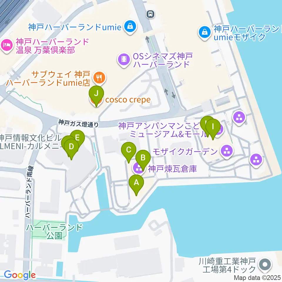 神戸煉瓦倉庫 K-wave周辺のファミレス・ファーストフード一覧地図