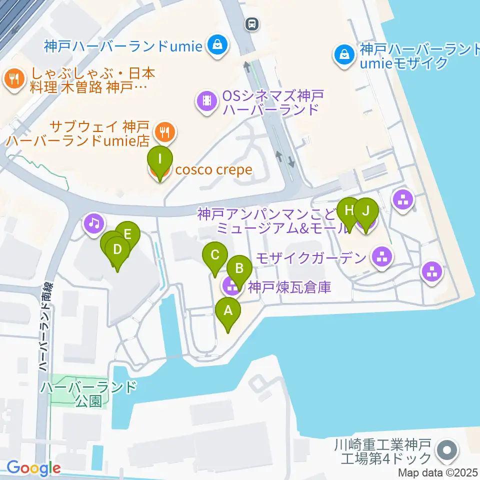 神戸煉瓦倉庫 K-wave周辺のファミレス・ファーストフード一覧地図