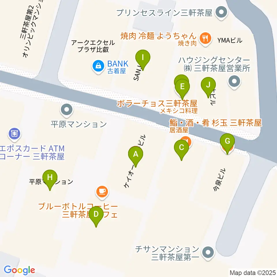 三軒茶屋HEAVEN'S DOOR周辺のファミレス・ファーストフード一覧地図