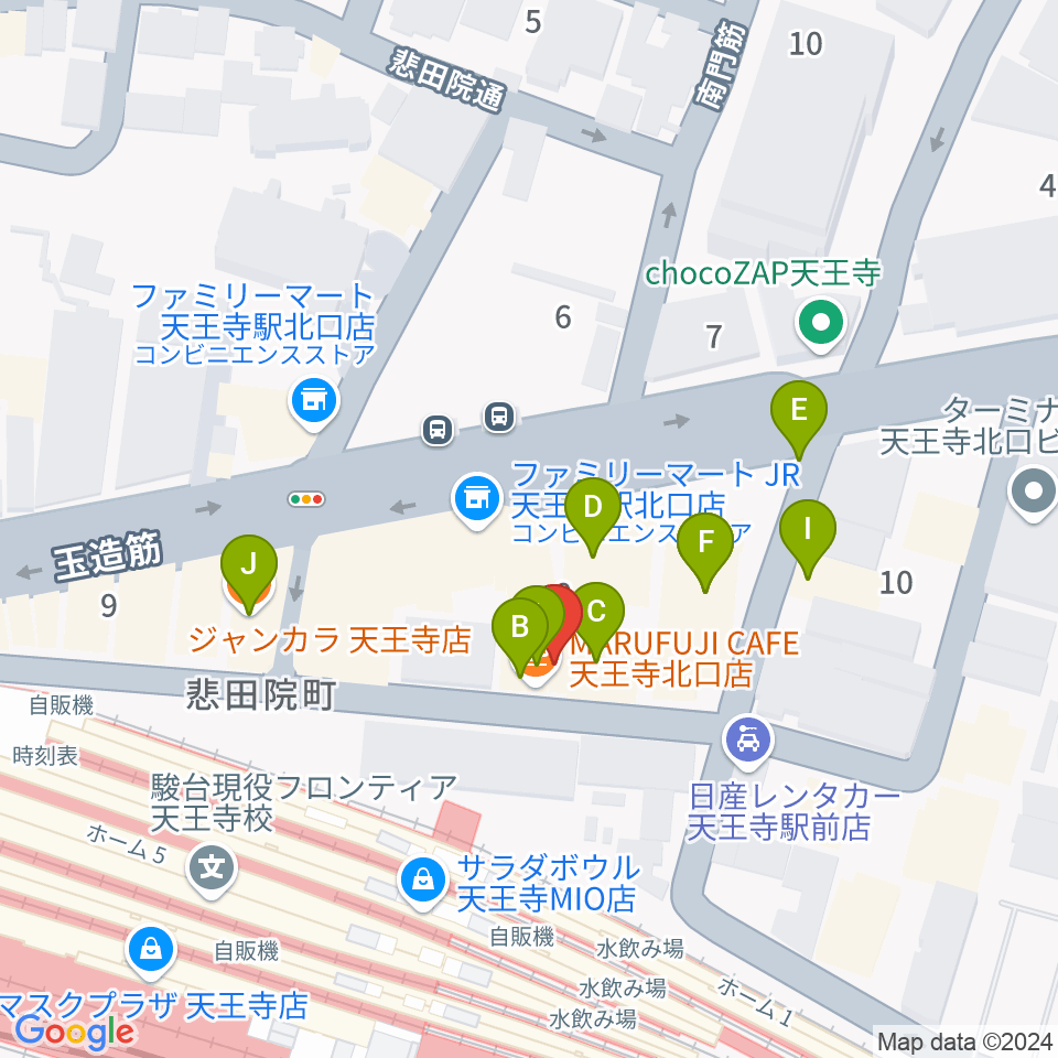 ヤンタスタジオ周辺のファミレス・ファーストフード一覧地図