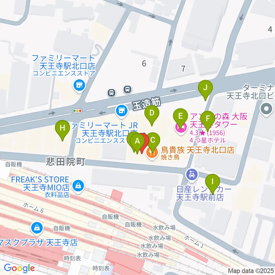 ヤンタスタジオ周辺のファミレス・ファーストフード一覧地図
