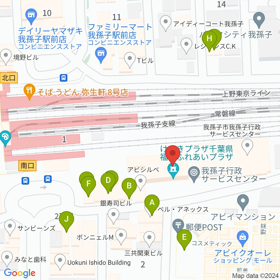千葉県福祉ふれあいプラザ周辺のファミレス・ファーストフード一覧地図