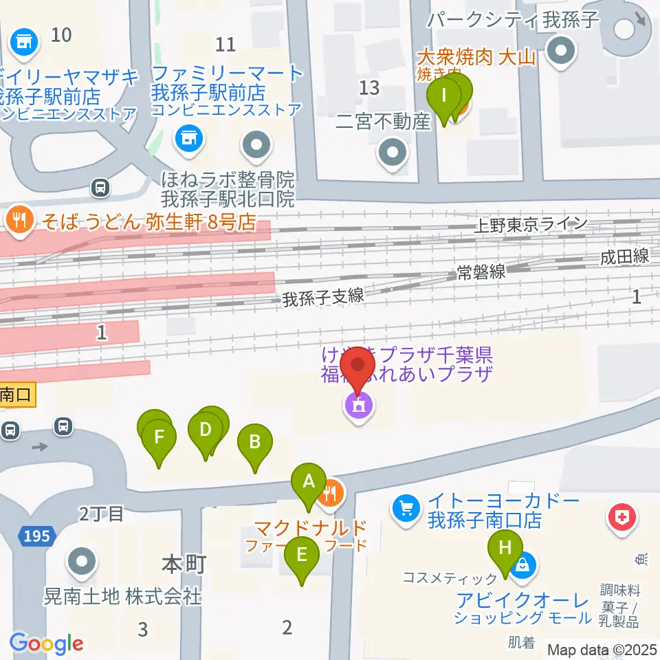 千葉県福祉ふれあいプラザ周辺のファミレス・ファーストフード一覧地図