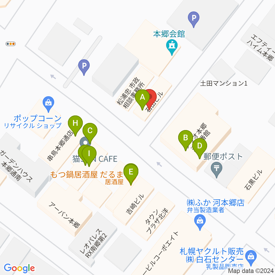 札幌エルナイン周辺のファミレス・ファーストフード一覧地図