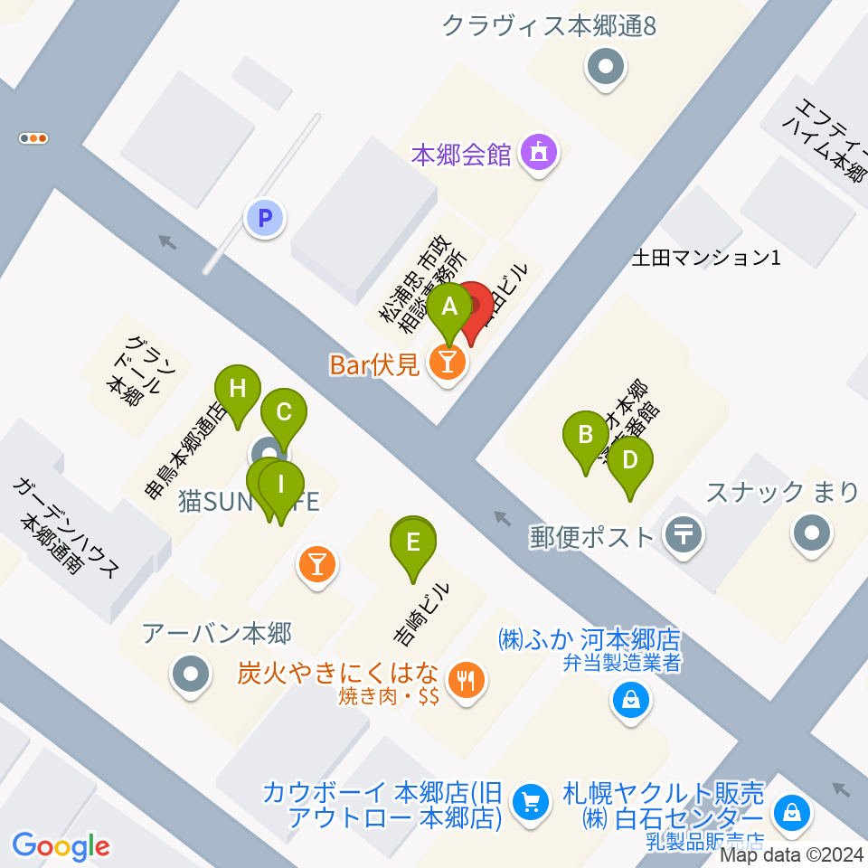 札幌エルナイン周辺のファミレス・ファーストフード一覧地図