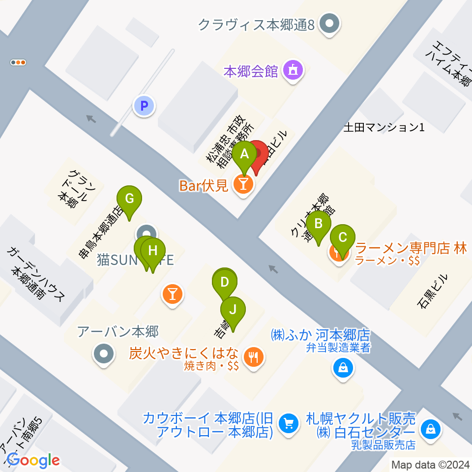 札幌エルナイン周辺のファミレス・ファーストフード一覧地図