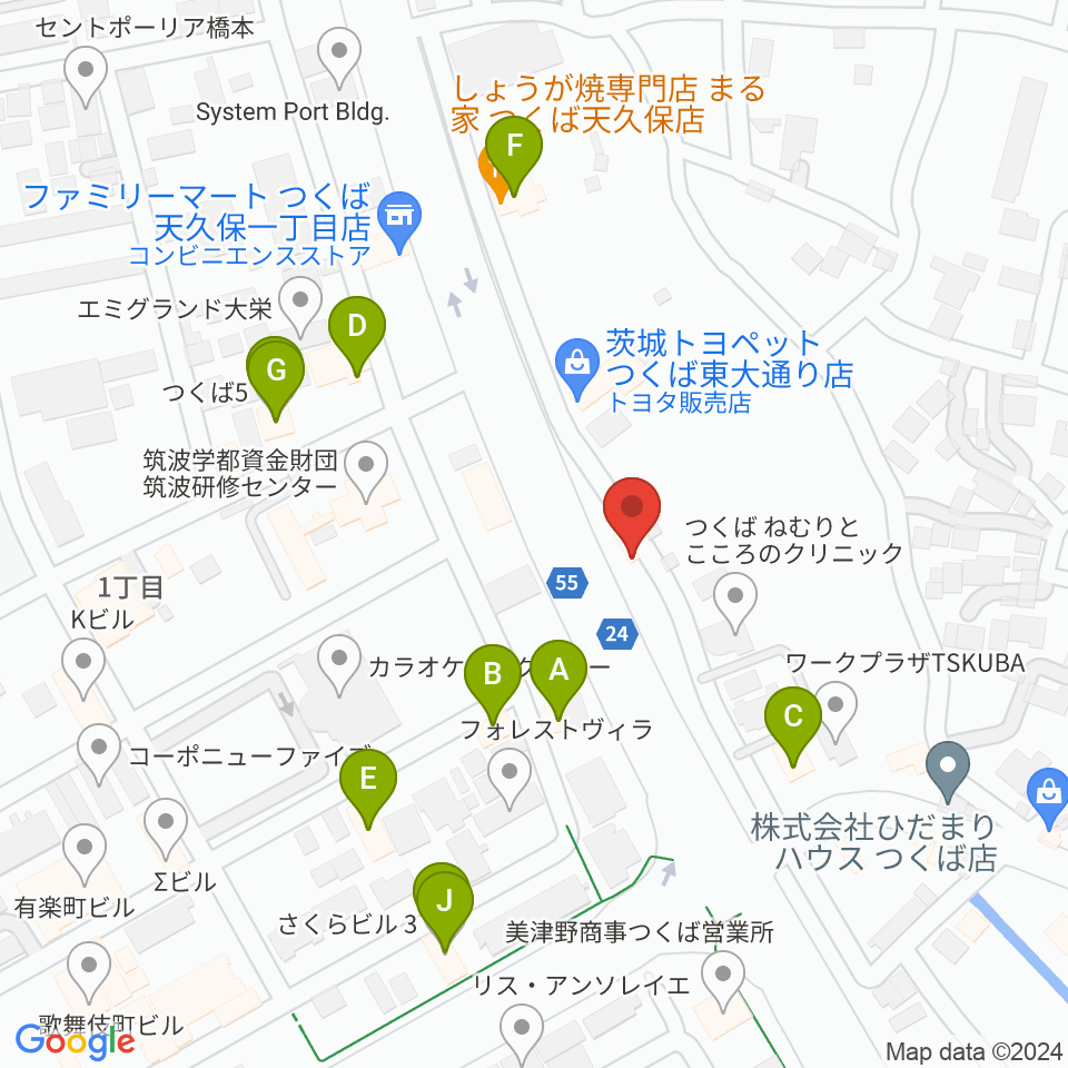 ホソダ興産グランドピアノ練習室周辺のファミレス・ファーストフード一覧地図