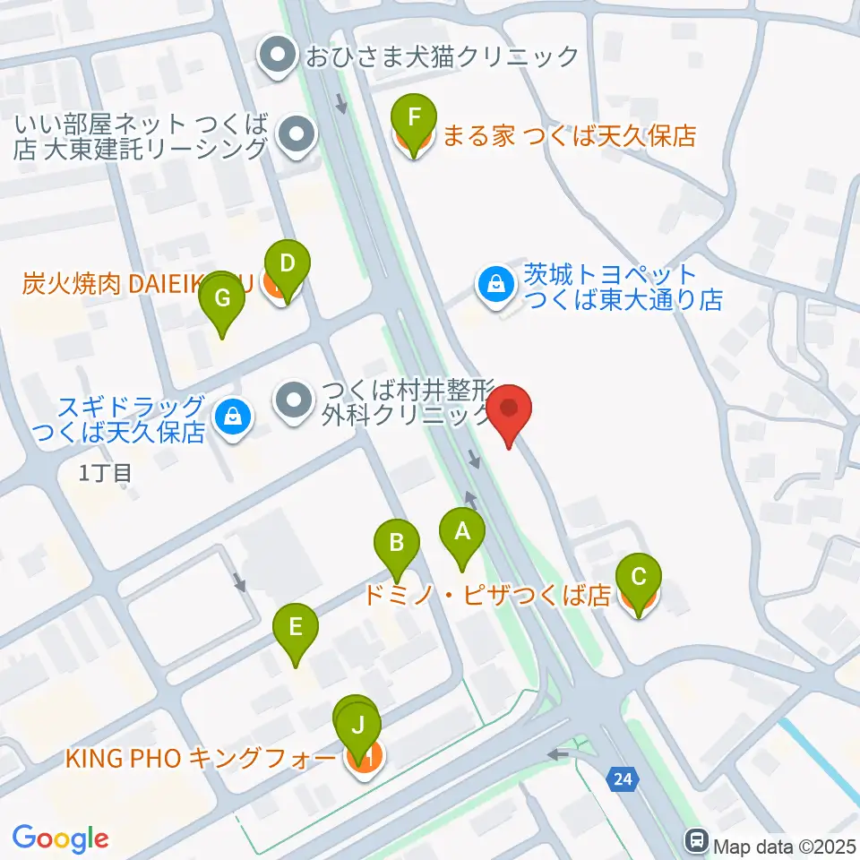 ホソダ興産グランドピアノ練習室周辺のファミレス・ファーストフード一覧地図