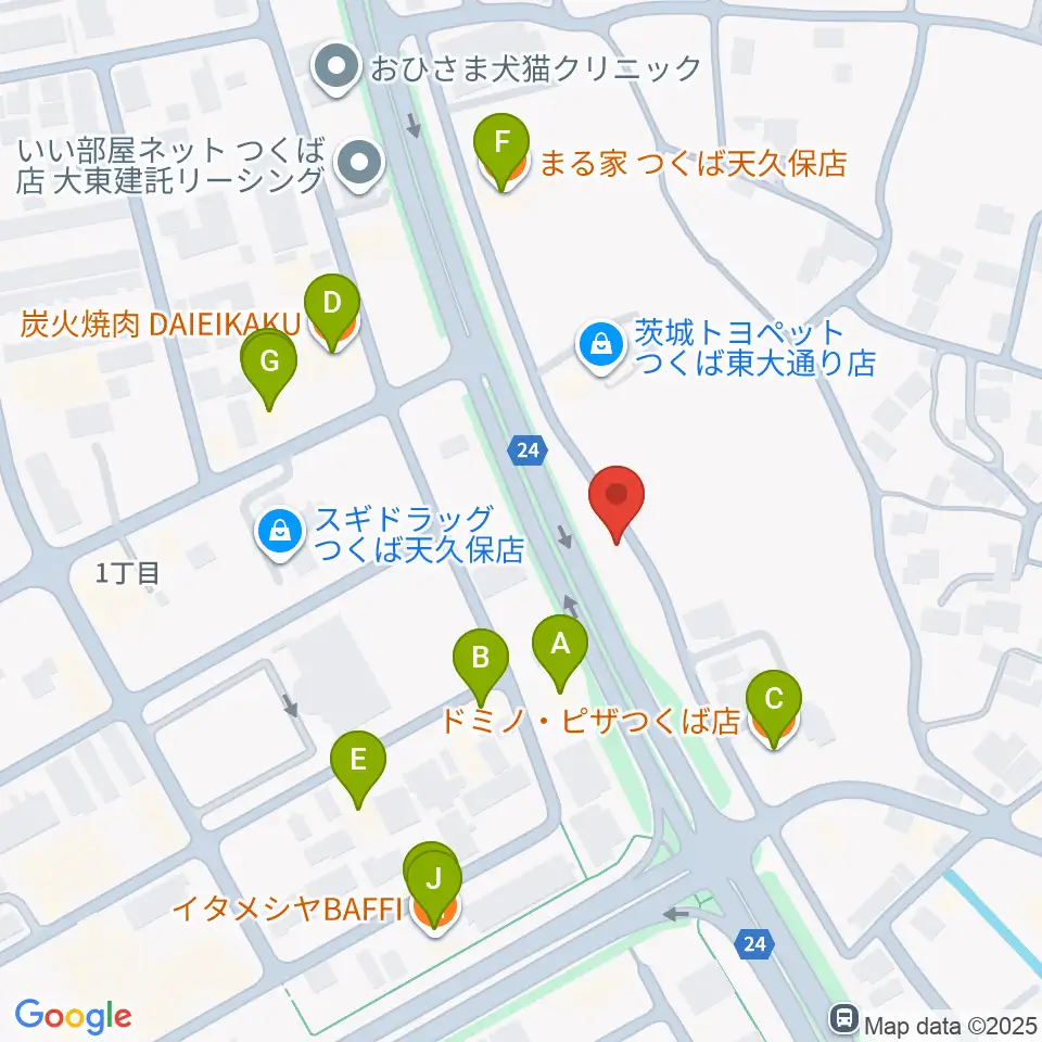 ホソダ興産グランドピアノ練習室周辺のファミレス・ファーストフード一覧地図