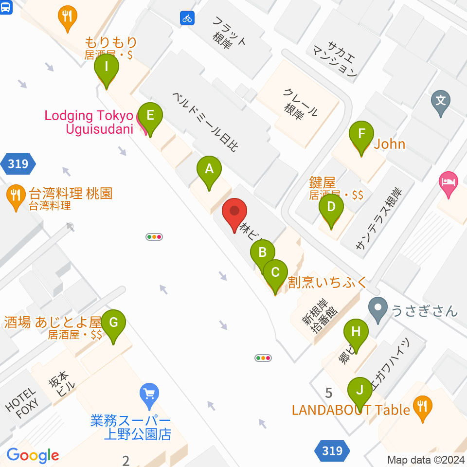 BUZZ上野周辺のファミレス・ファーストフード一覧地図