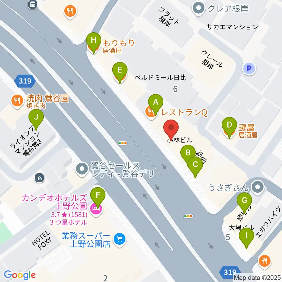 BUZZ上野周辺のファミレス・ファーストフード一覧地図