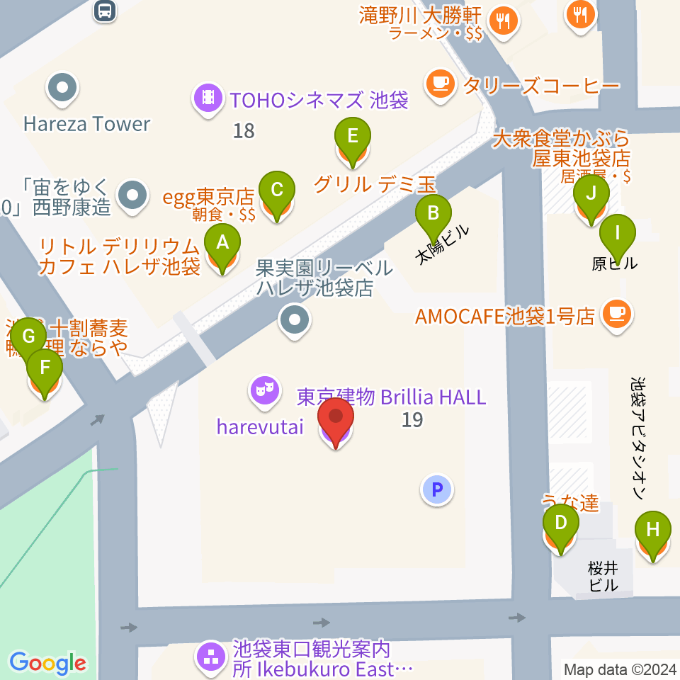 東京建物ブリリアホール周辺のファミレス・ファーストフード一覧地図