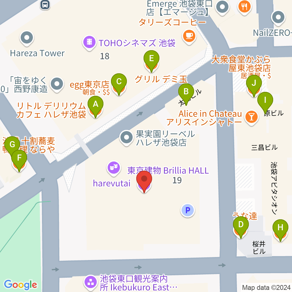 東京建物ブリリアホール周辺のファミレス・ファーストフード一覧地図