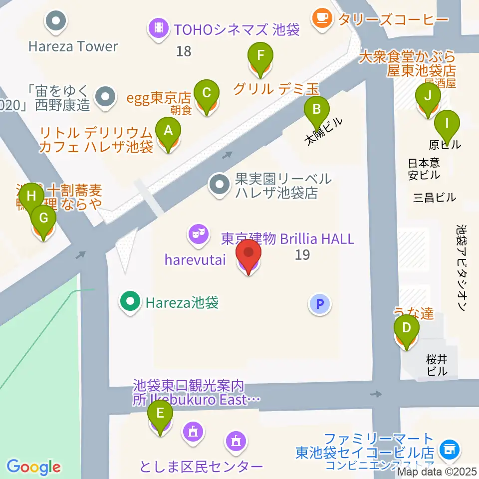 東京建物ブリリアホール周辺のファミレス・ファーストフード一覧地図