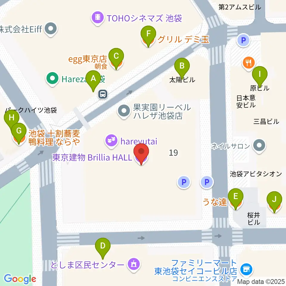東京建物ブリリアホール周辺のファミレス・ファーストフード一覧地図