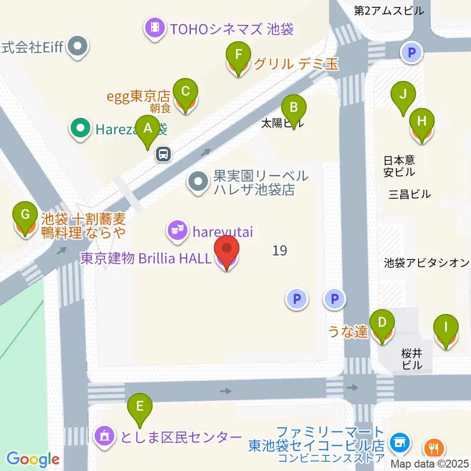 東京建物ブリリアホール周辺のファミレス・ファーストフード一覧地図