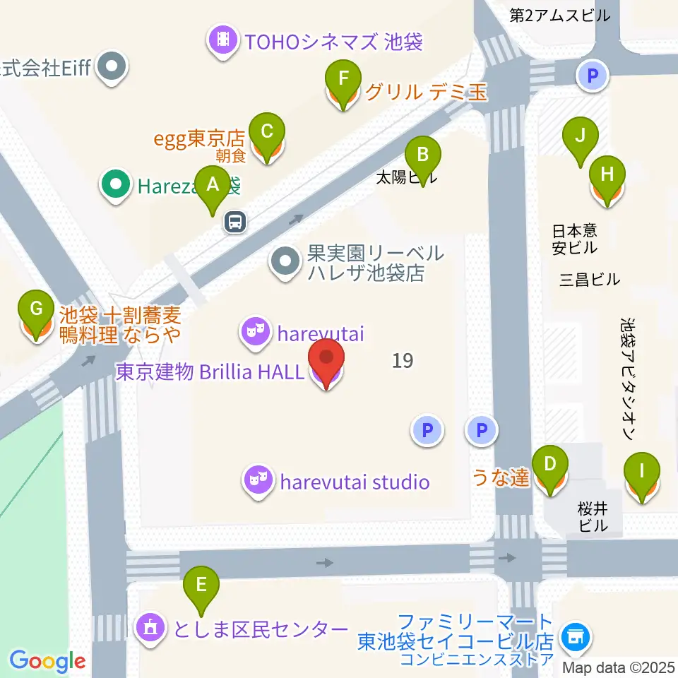 東京建物ブリリアホール周辺のファミレス・ファーストフード一覧地図