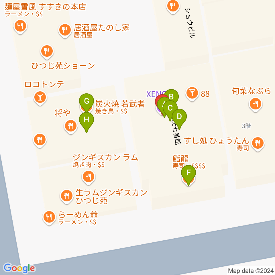 札幌XENON周辺のファミレス・ファーストフード一覧地図