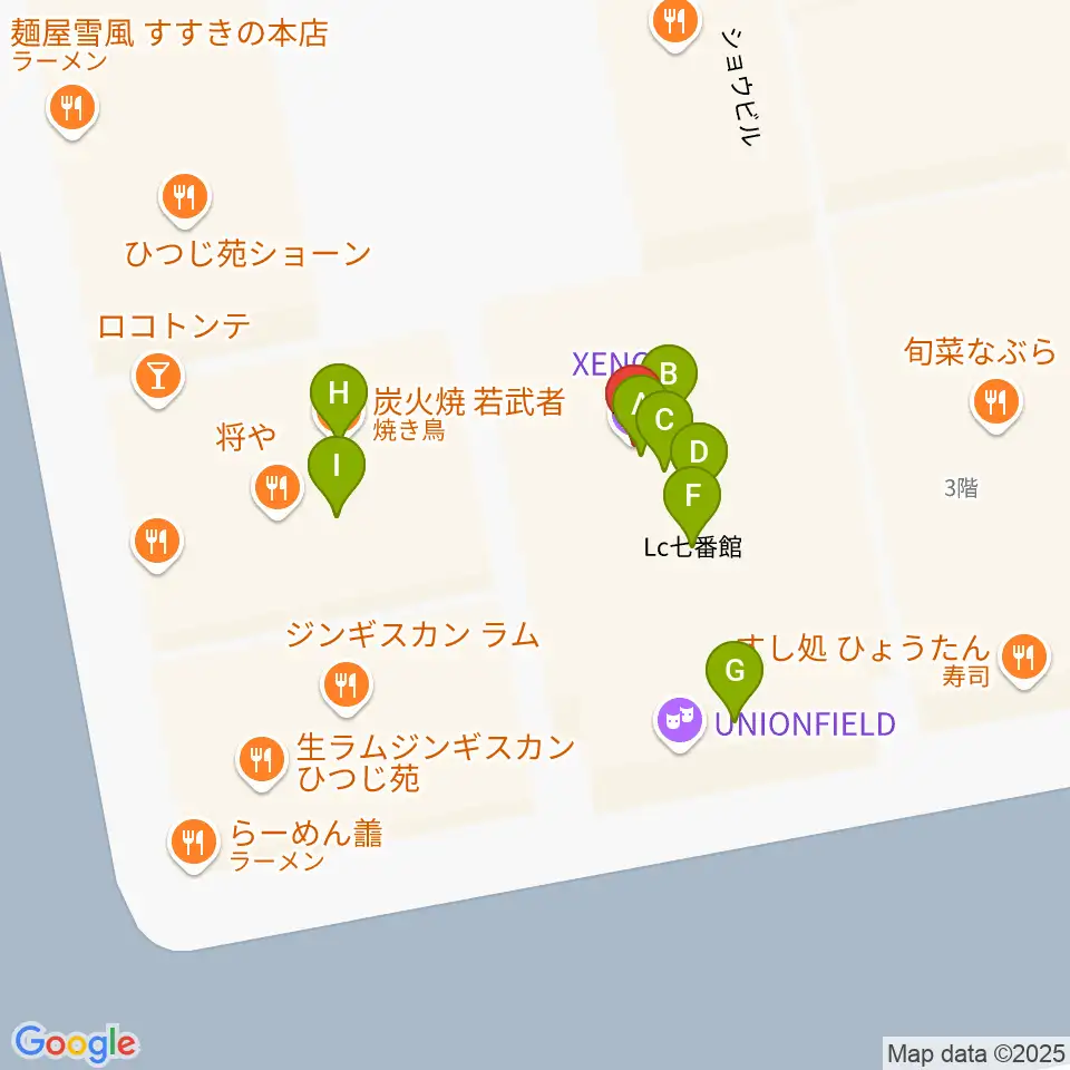 札幌XENON周辺のファミレス・ファーストフード一覧地図