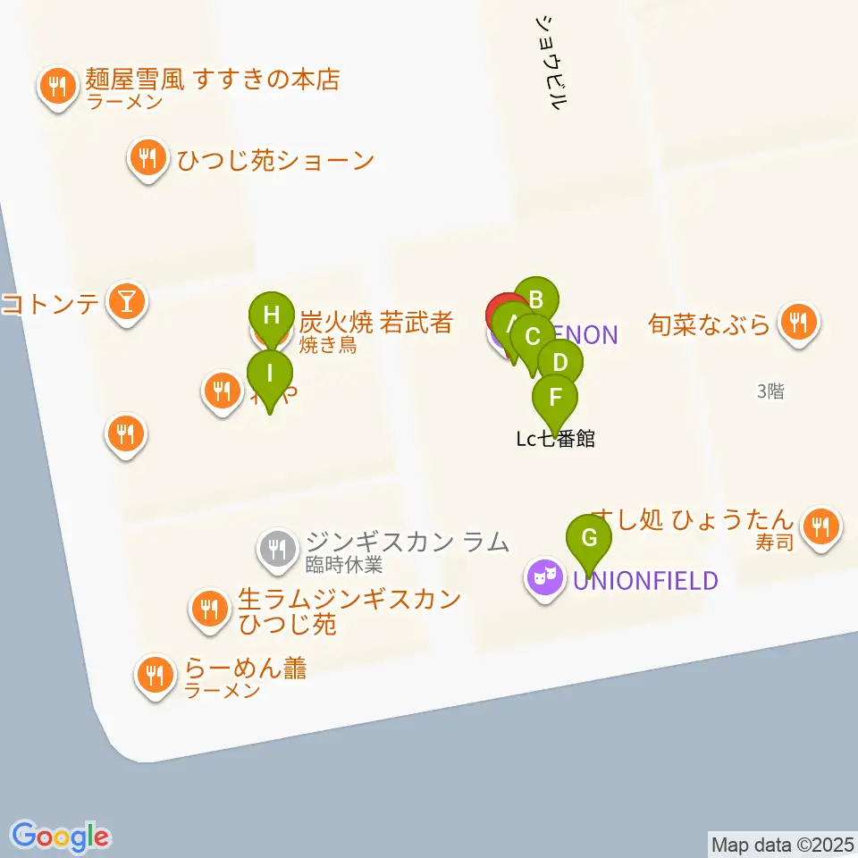 札幌XENON周辺のファミレス・ファーストフード一覧地図