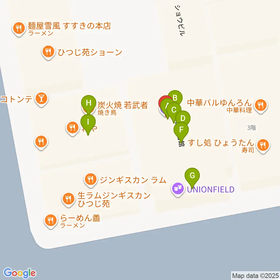 札幌XENON周辺のファミレス・ファーストフード一覧地図