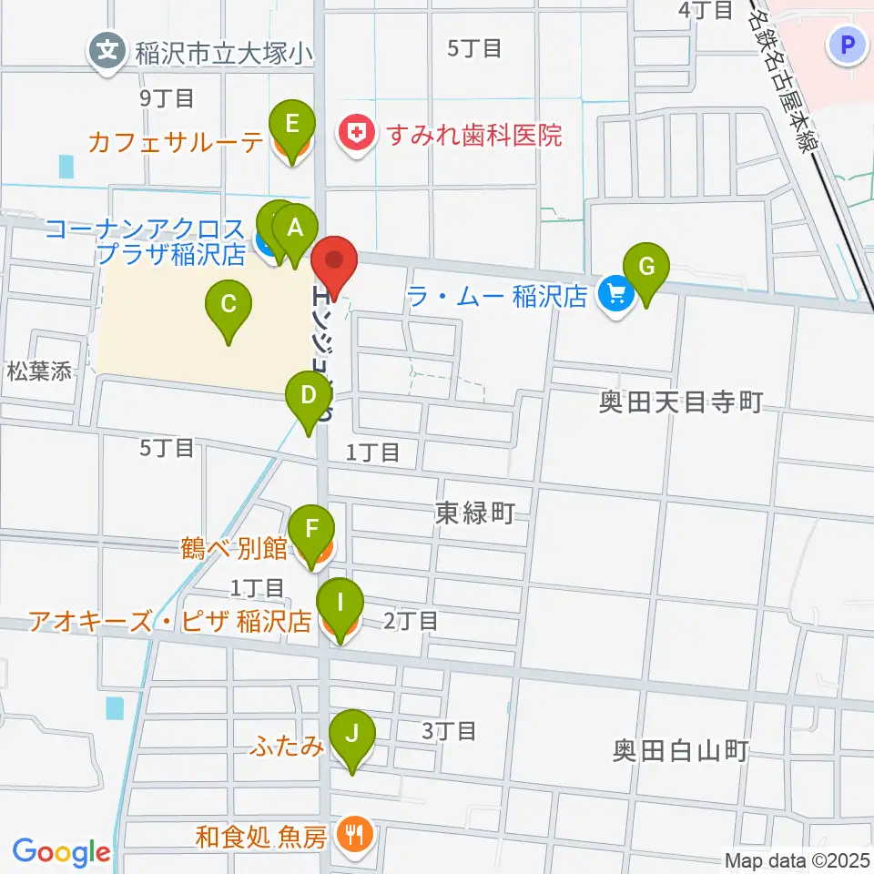 ピアノ教室luce 稲沢教室周辺のファミレス・ファーストフード一覧地図