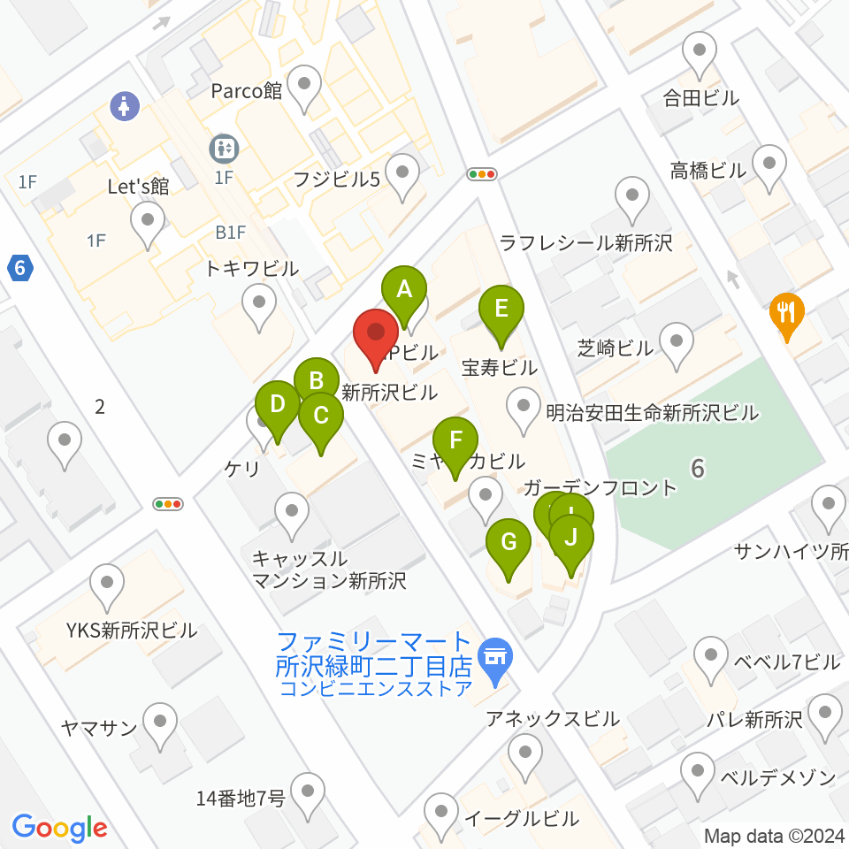 新所沢THE ROCK周辺のファミレス・ファーストフード一覧地図