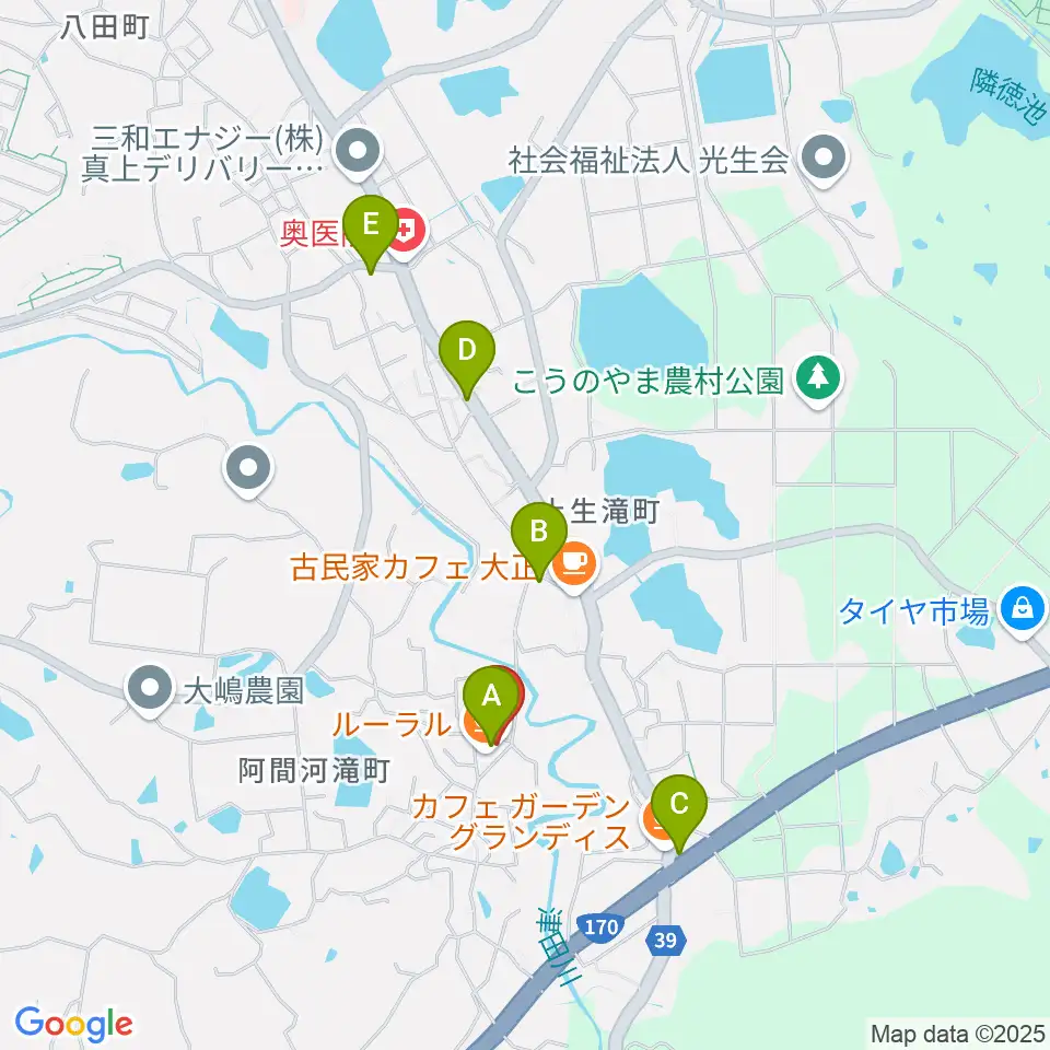 岸和田 むくの木ホール周辺のファミレス・ファーストフード一覧地図