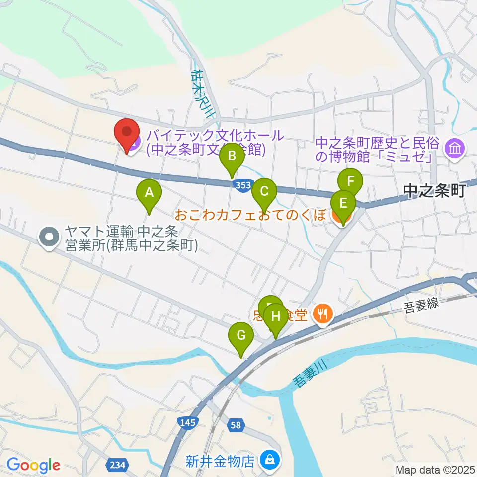 バイテック文化ホール周辺のファミレス・ファーストフード一覧地図
