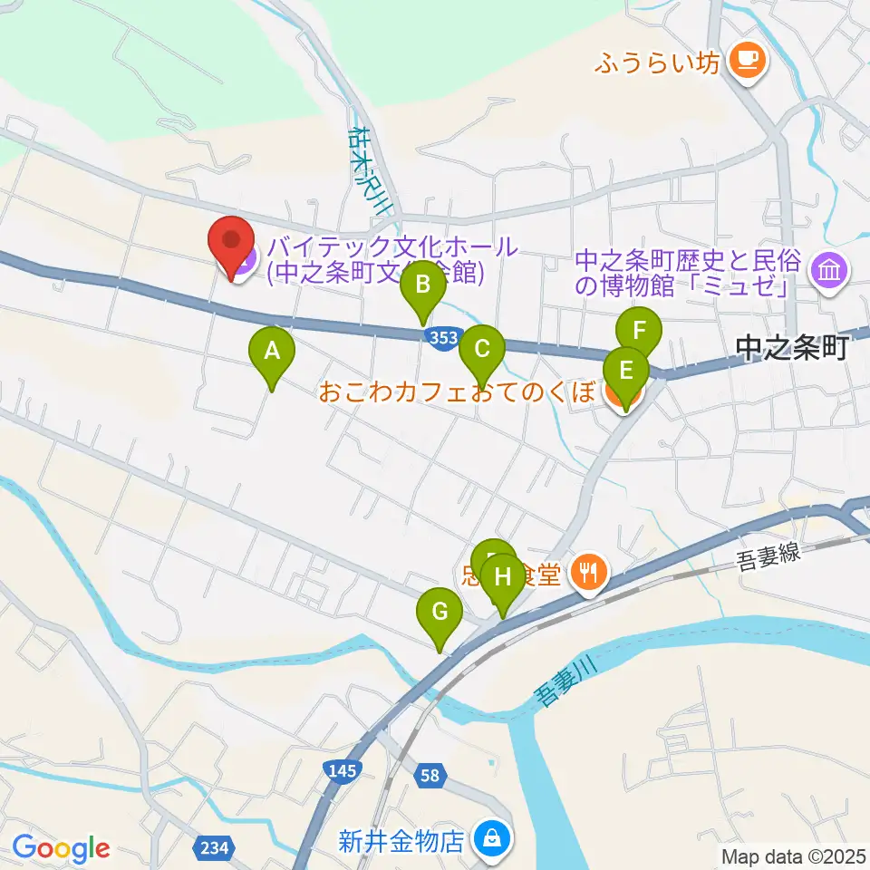 バイテック文化ホール周辺のファミレス・ファーストフード一覧地図