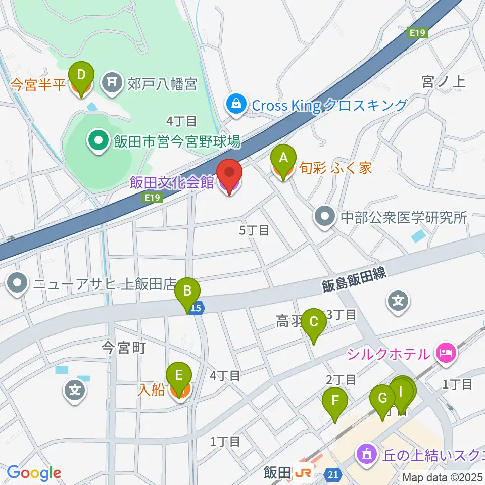 飯田文化会館周辺のファミレス・ファーストフード一覧地図