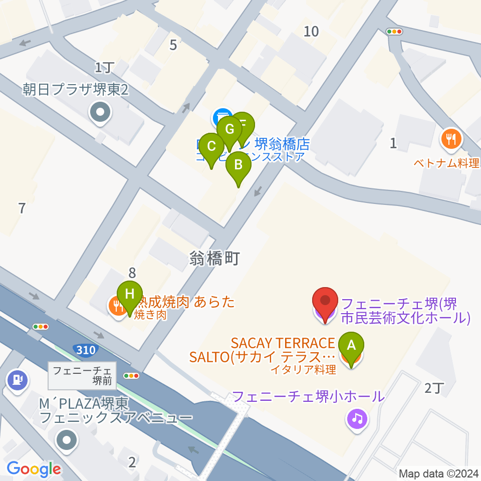 フェニーチェ堺周辺のファミレス・ファーストフード一覧地図