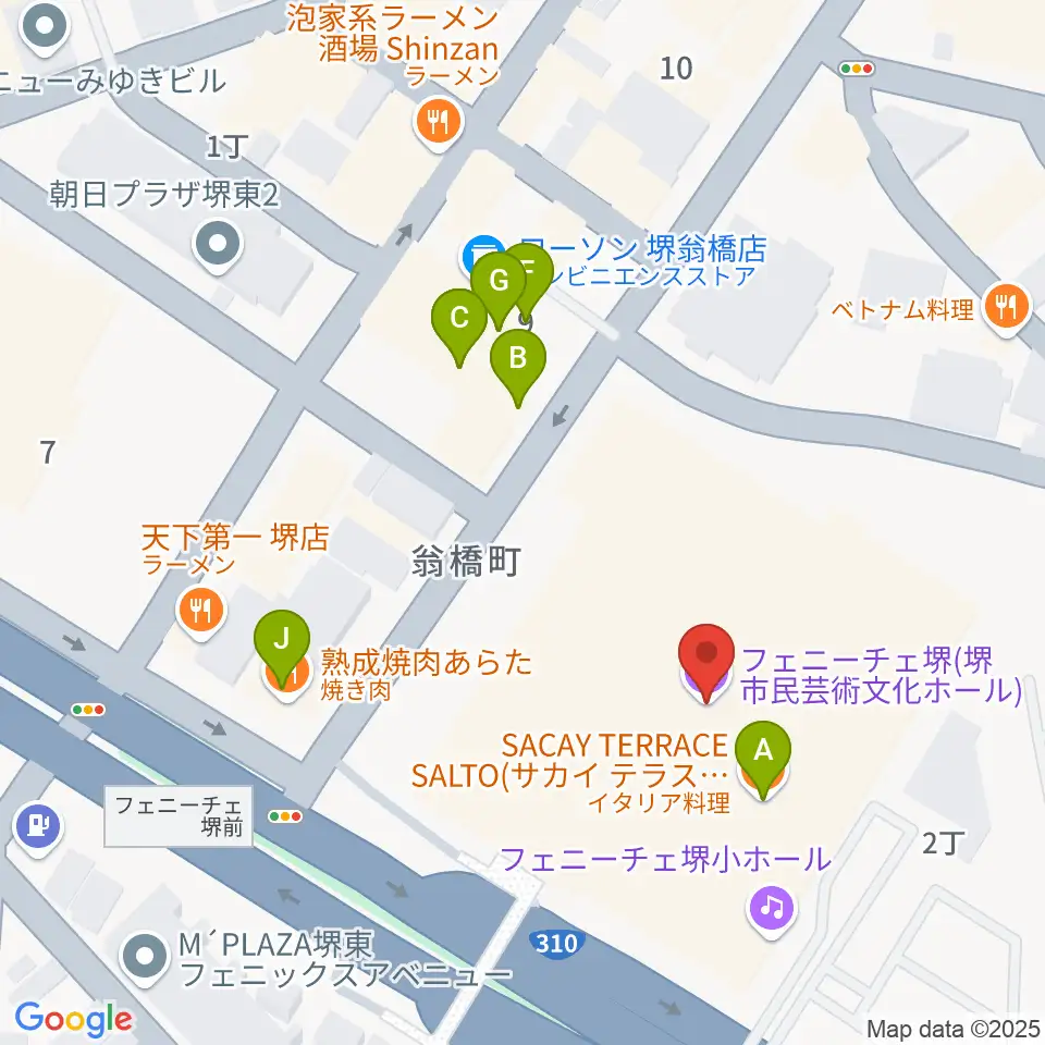 フェニーチェ堺周辺のファミレス・ファーストフード一覧地図
